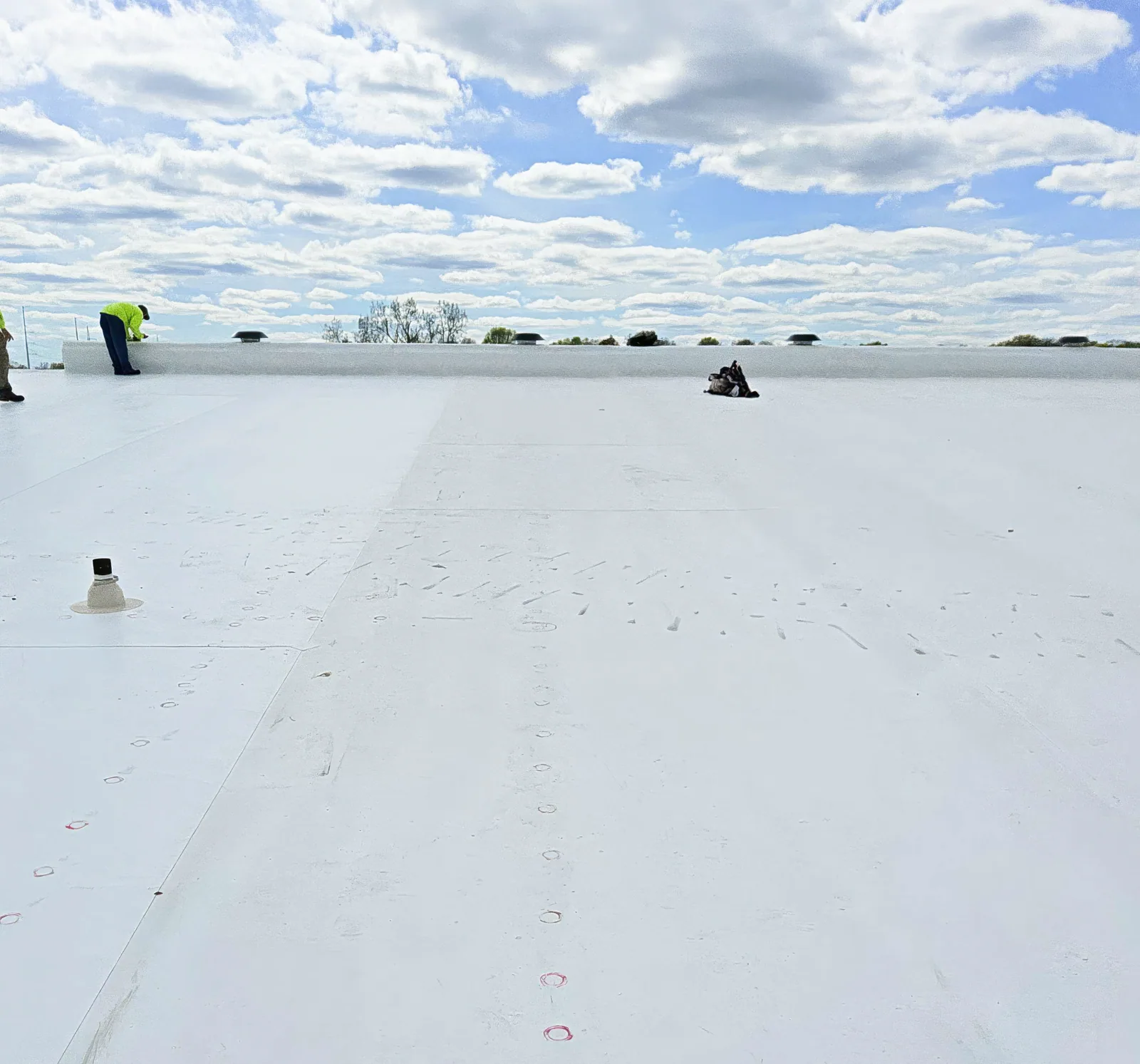 White TPO membrane on a commercial roof